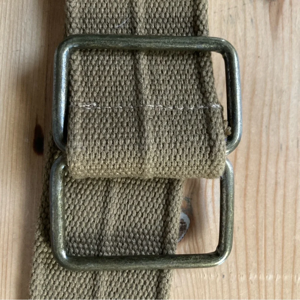 Khakis Heavy Canvas Double Rectangular Ring Brass Look Utility Belt Says 36